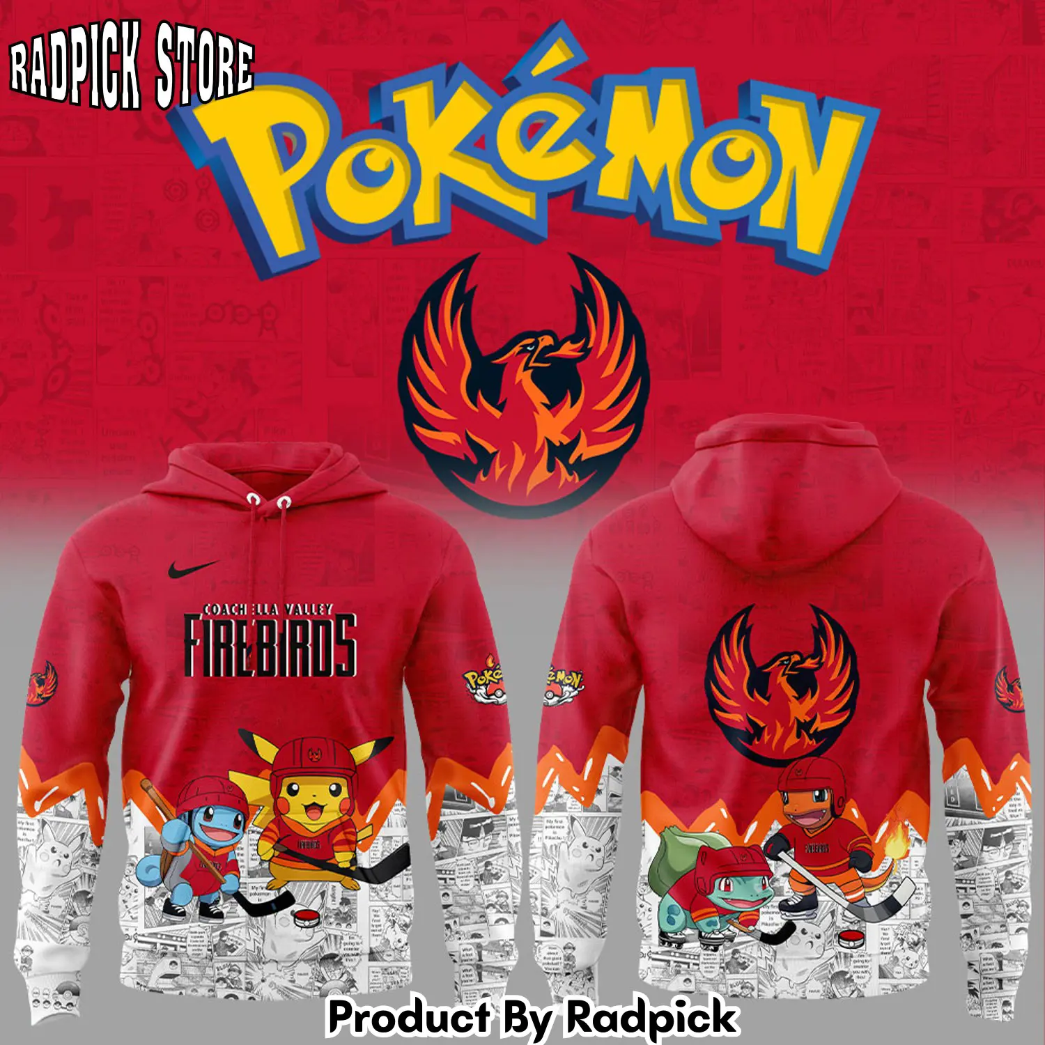 Coachella valley firebirds x pokemon new hoodie joggers hoodie and long pants set rp291815